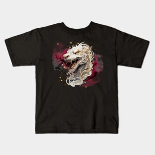 Asian Dragon with Gold, White and Silver details Kids T-Shirt